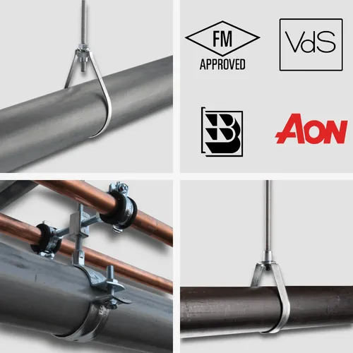 Obejmy do instalacji tryskaczowych ERICO CADDY typu FCS, 115M, MPZ-EZ, HD-NI Approvals VdS & FM